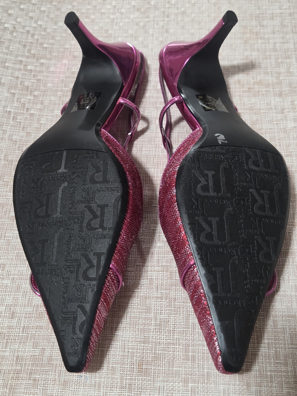 J. Reneé Electra Fuchsia Metallic Rhinestone Pointed Slingback Heels - Picture 6 of 8